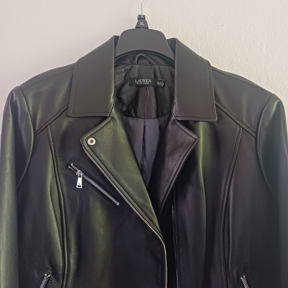 Lauren Ralph Lauren Moto Lambskin Leather Jacket - Picture 5 of 8